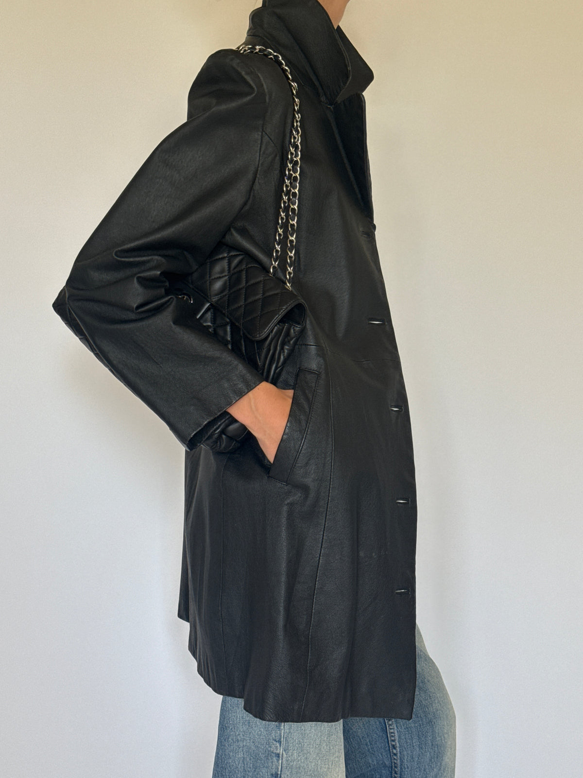 Vintage Leather Coat Black 7623