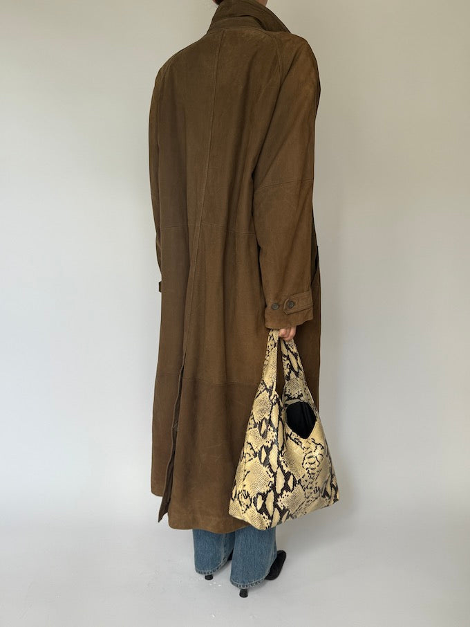 Vintage long leather coat brown 6105