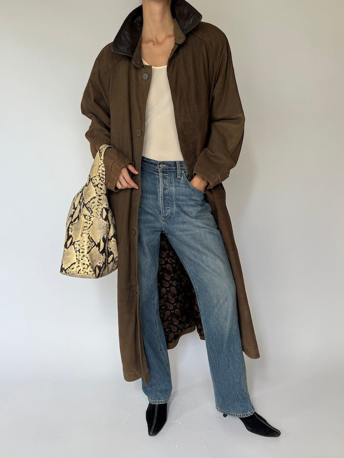Vintage long leather coat brown 6105