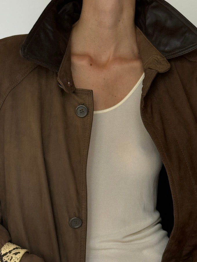 Vintage long leather coat brown 6105