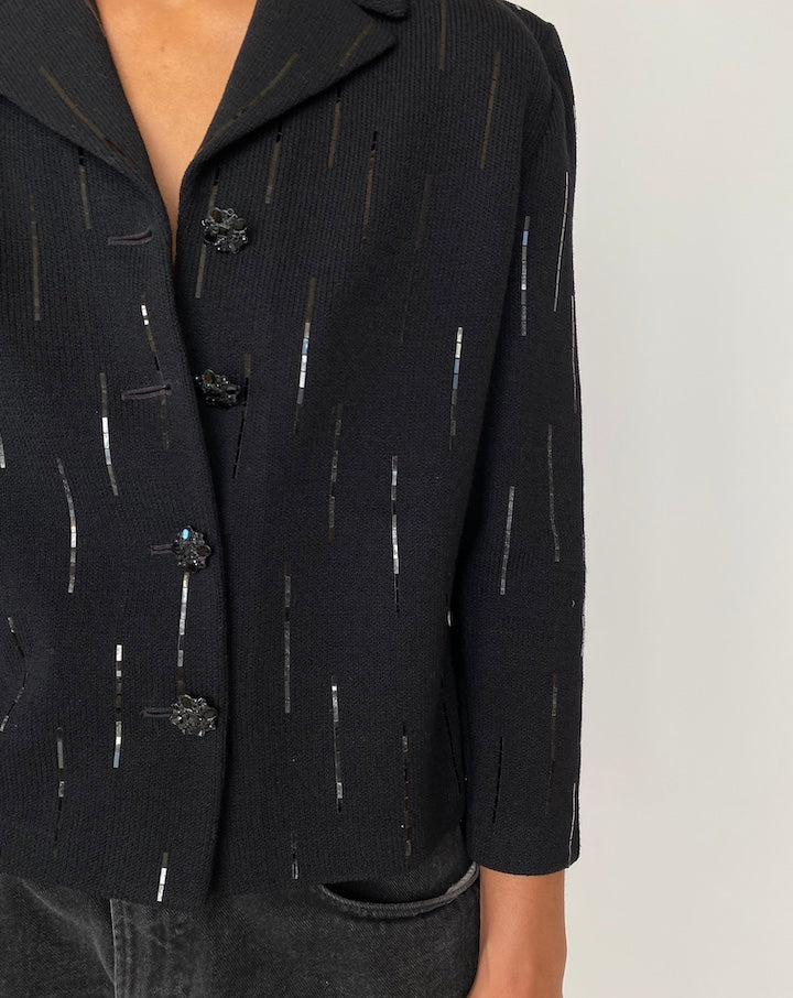 VINTAGE BEAUTIFUL BLACK CARDIGAN WITH SEQUIN DETAILING 2069