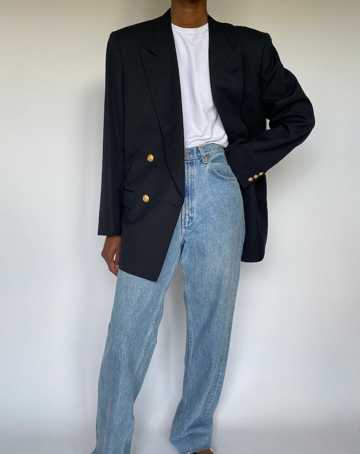 VINTAGE BLACK DOUBLE BREASTED BLAZER 3654