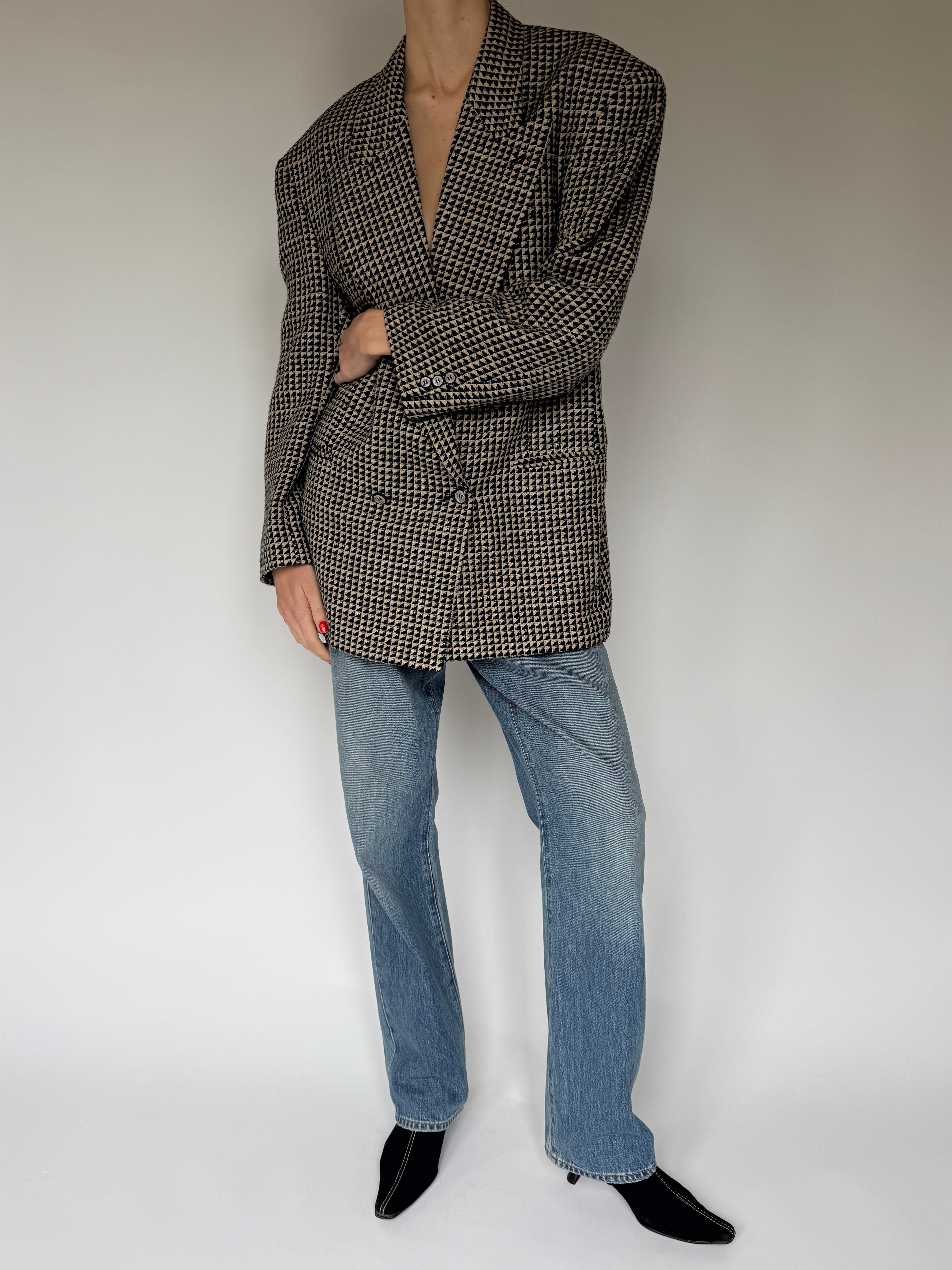 Vintage silk patterned blazer double-breasted styled