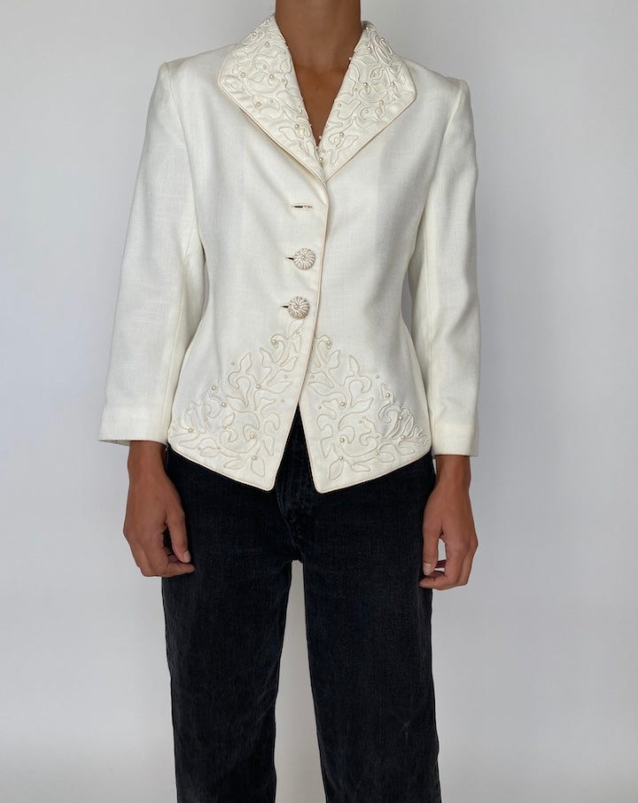 VINTAGE OFF WHITE BLAZER JACKET 2070