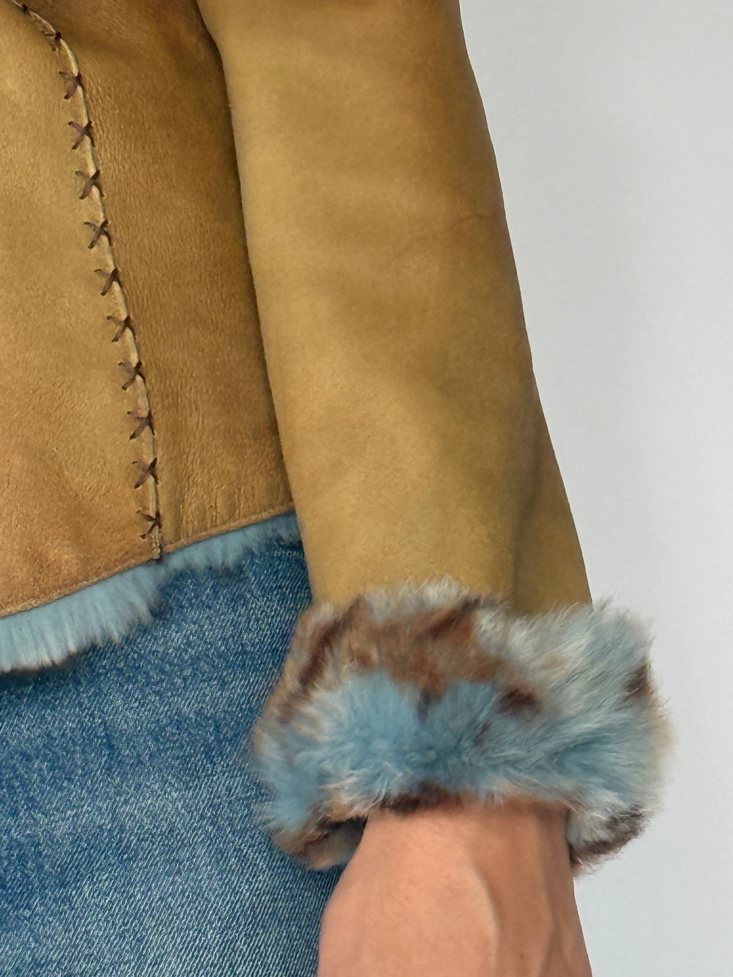 Vintage Leather jacket with Faux Fur trim Tan