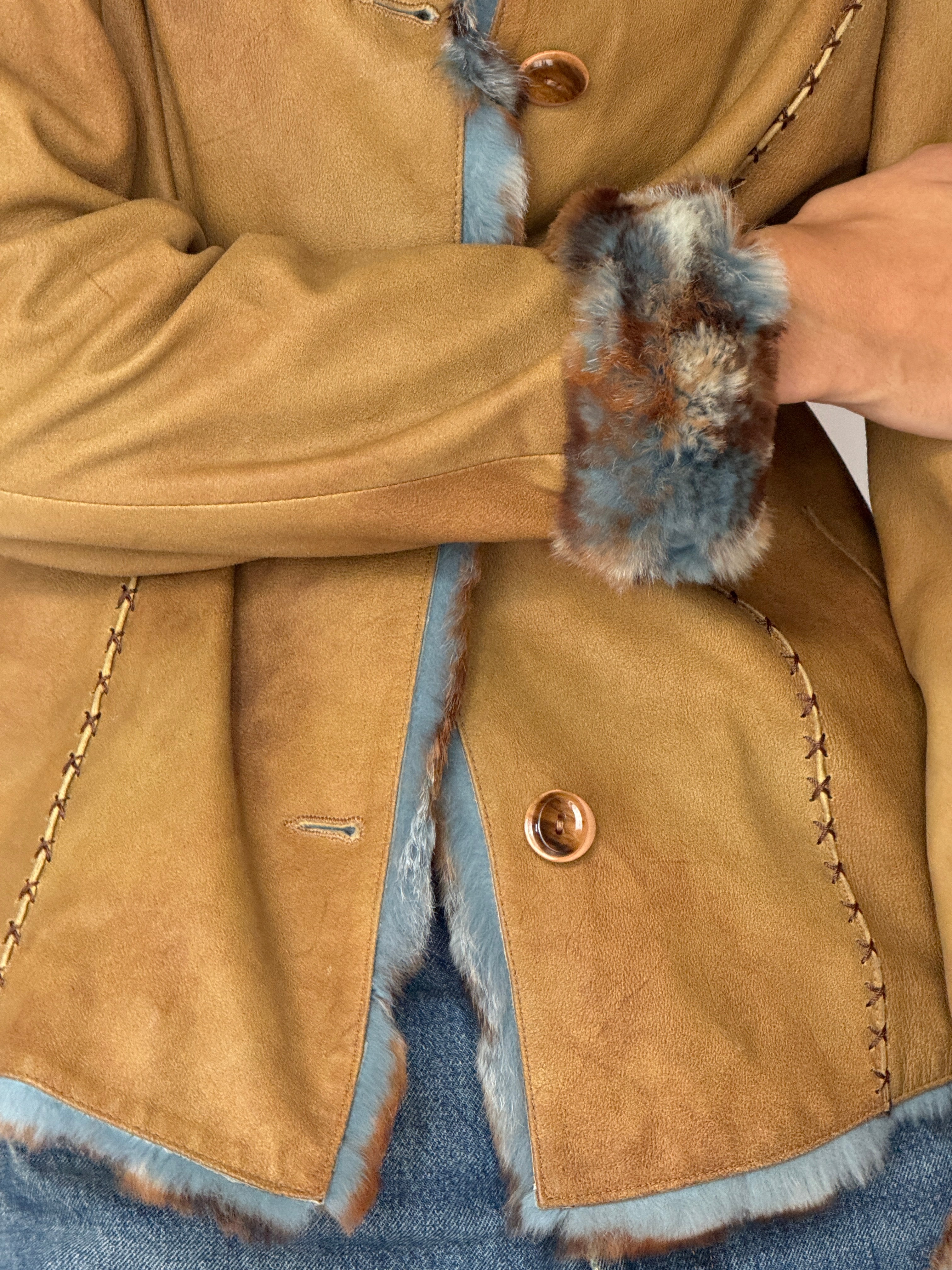 Vintage Leather jacket with Faux Fur trim Tan