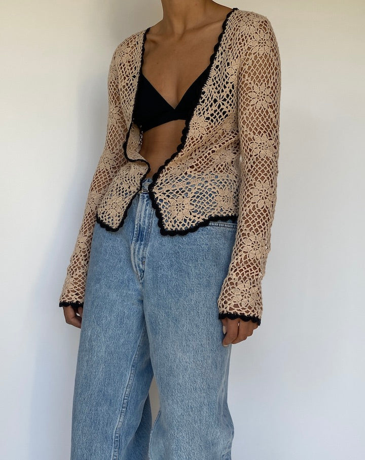 VINTAGE LONG-SLEEVE CROCHET TOP 3254