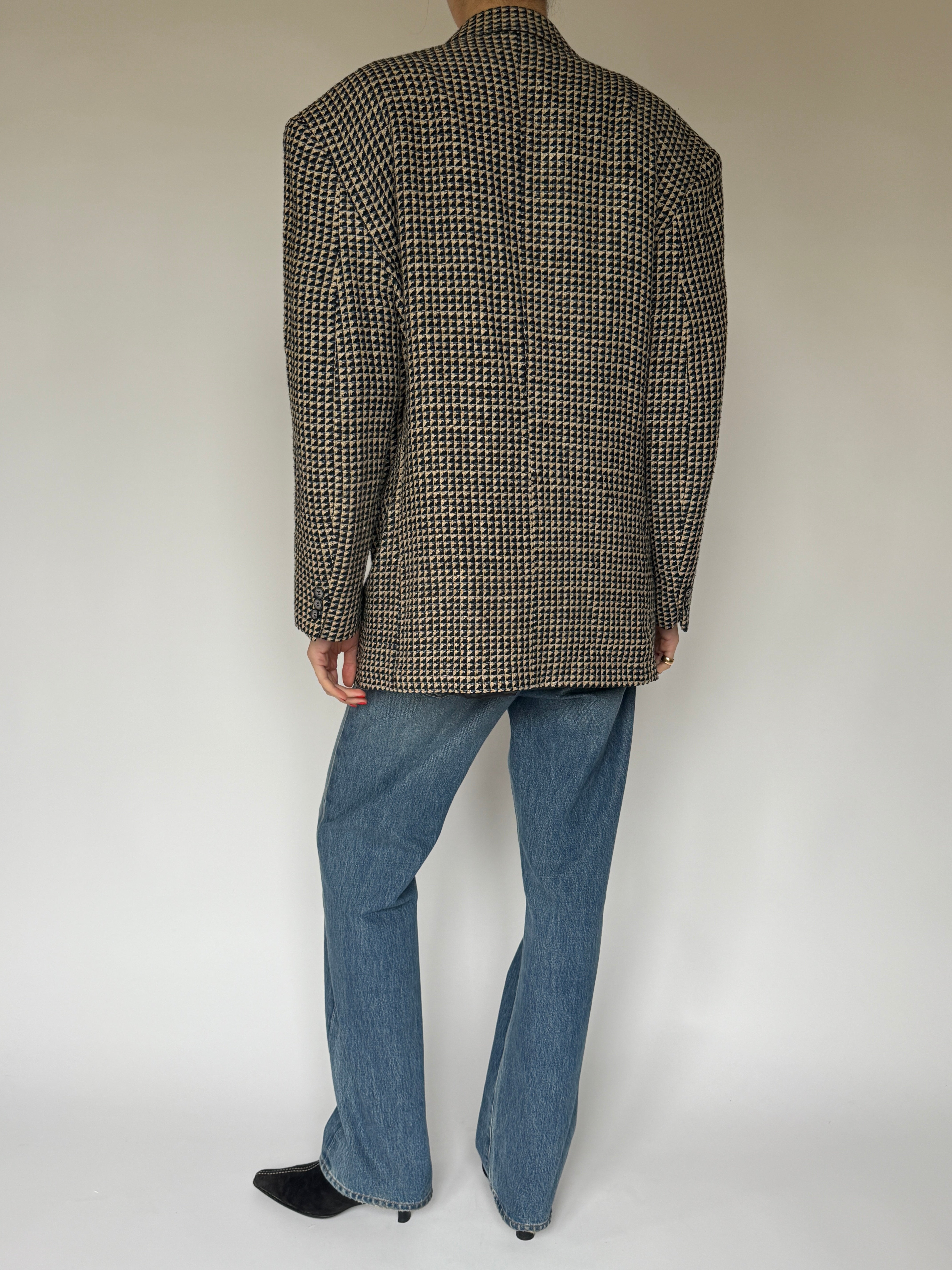 Vintage 100% silk geometric blazer back view
