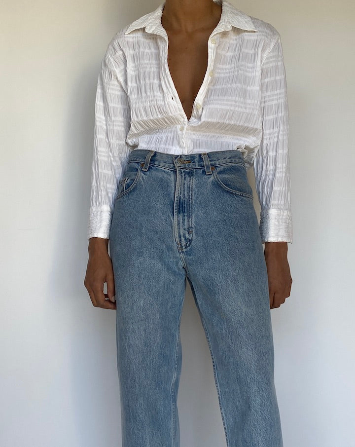 VINTAGE WHITE CRINKLE TIE TOP 2058