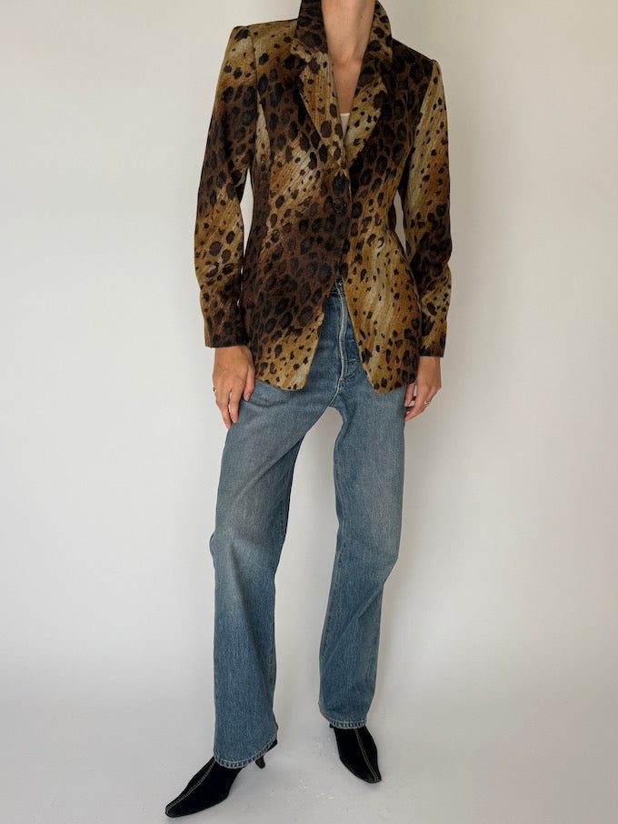 Vintage Leopard Print Wool-Blend Blazer
