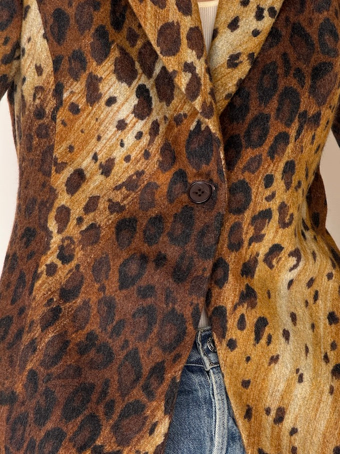 Vintage Leopard Print Wool-Blend Blazer