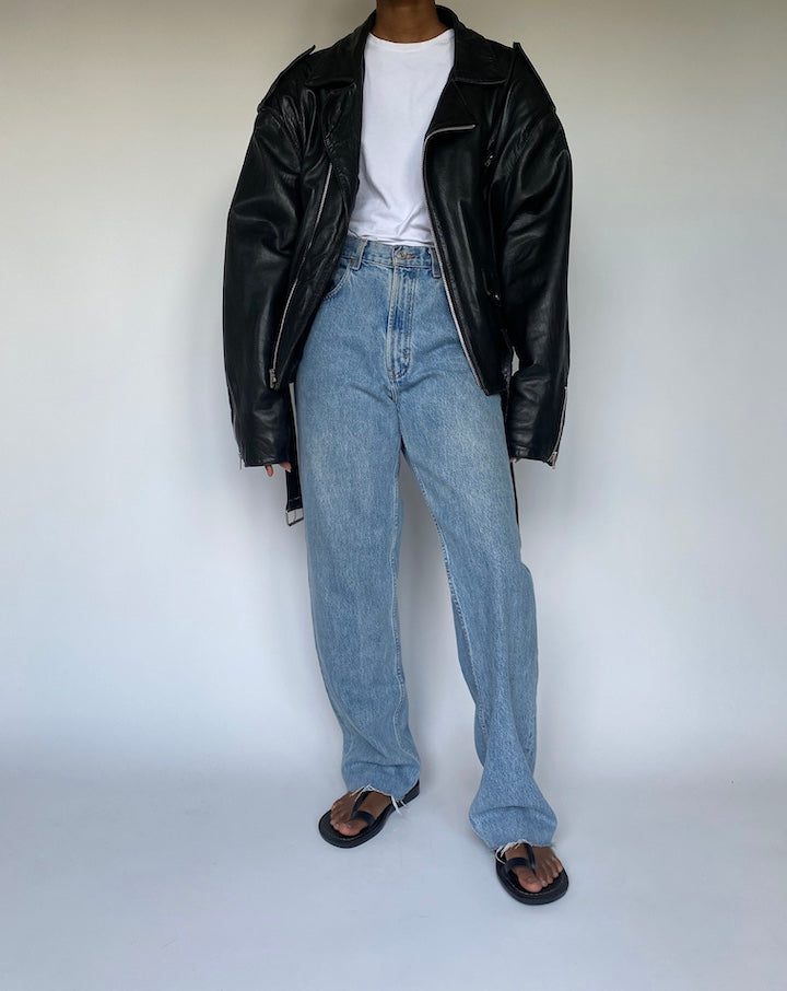 VINTAGE BLACK MOTO LEATHER JACKET 3657