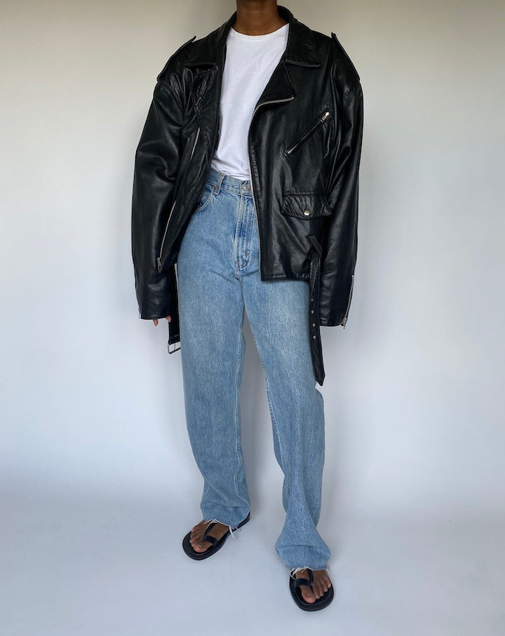 VINTAGE BLACK MOTO LEATHER JACKET 3657