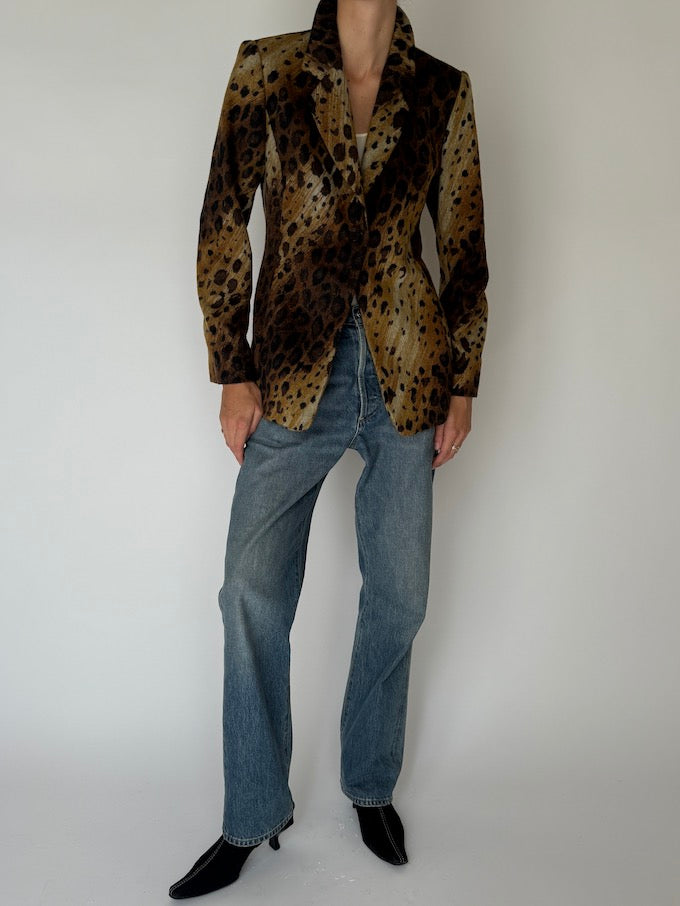 Vintage Leopard Print Wool-Blend Blazer