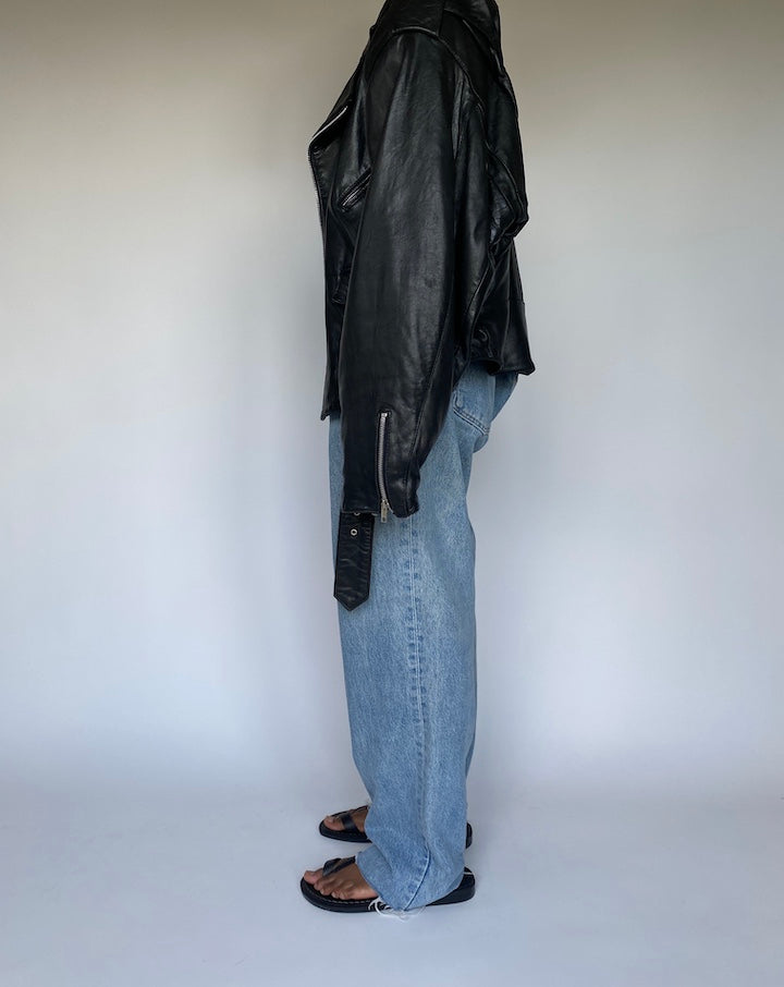 VINTAGE BLACK MOTO LEATHER JACKET 3657