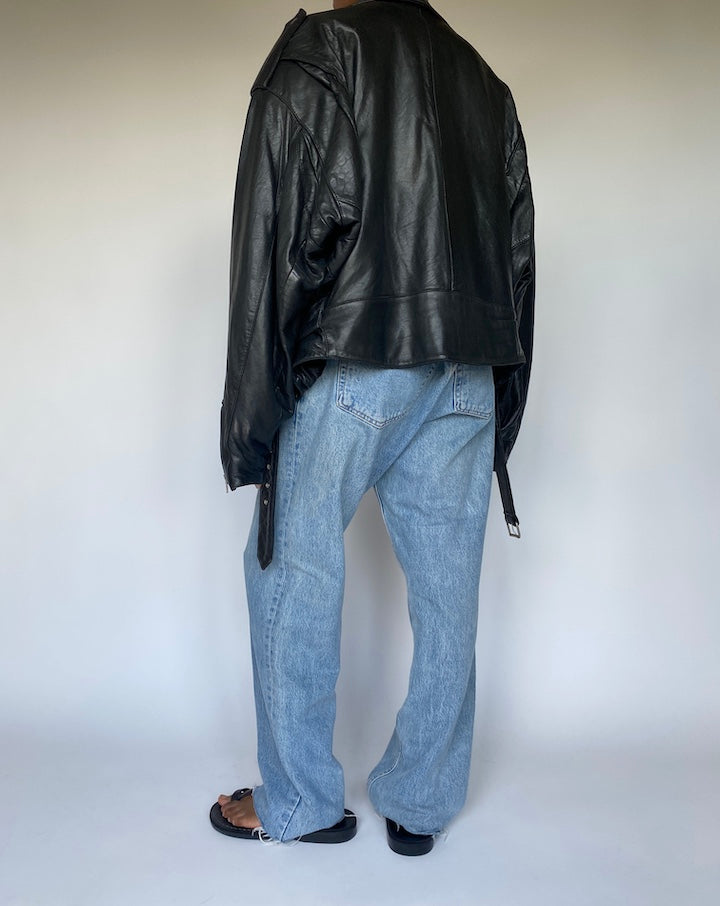 VINTAGE BLACK MOTO LEATHER JACKET 3657