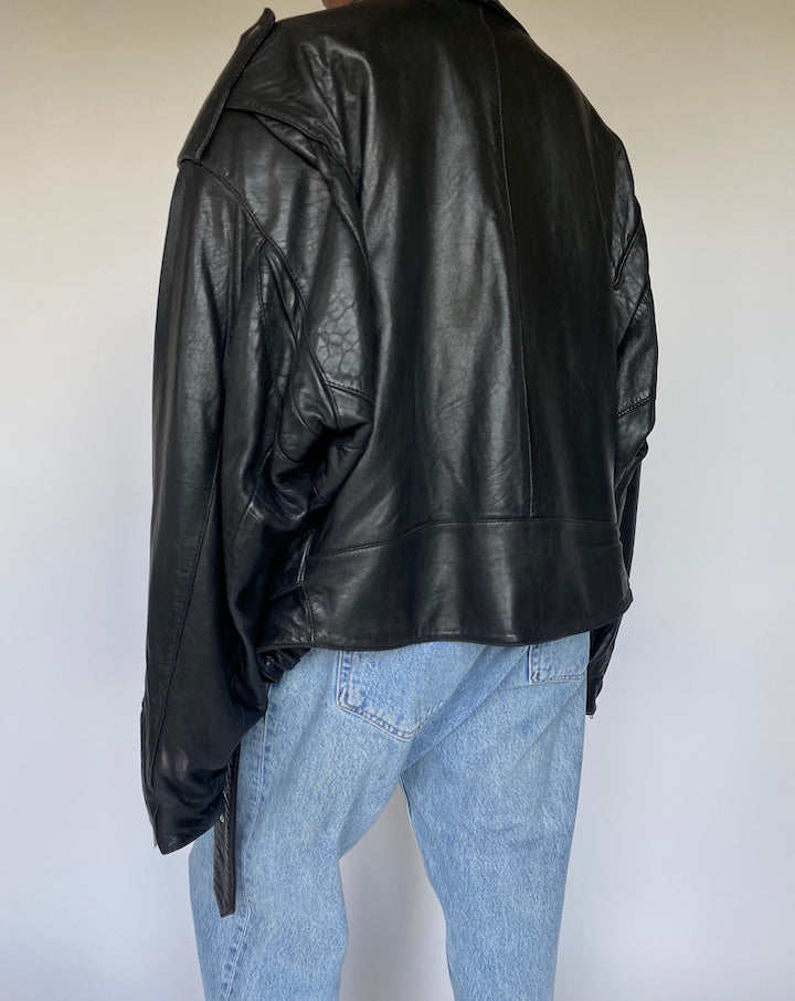 VINTAGE BLACK MOTO LEATHER JACKET 3657