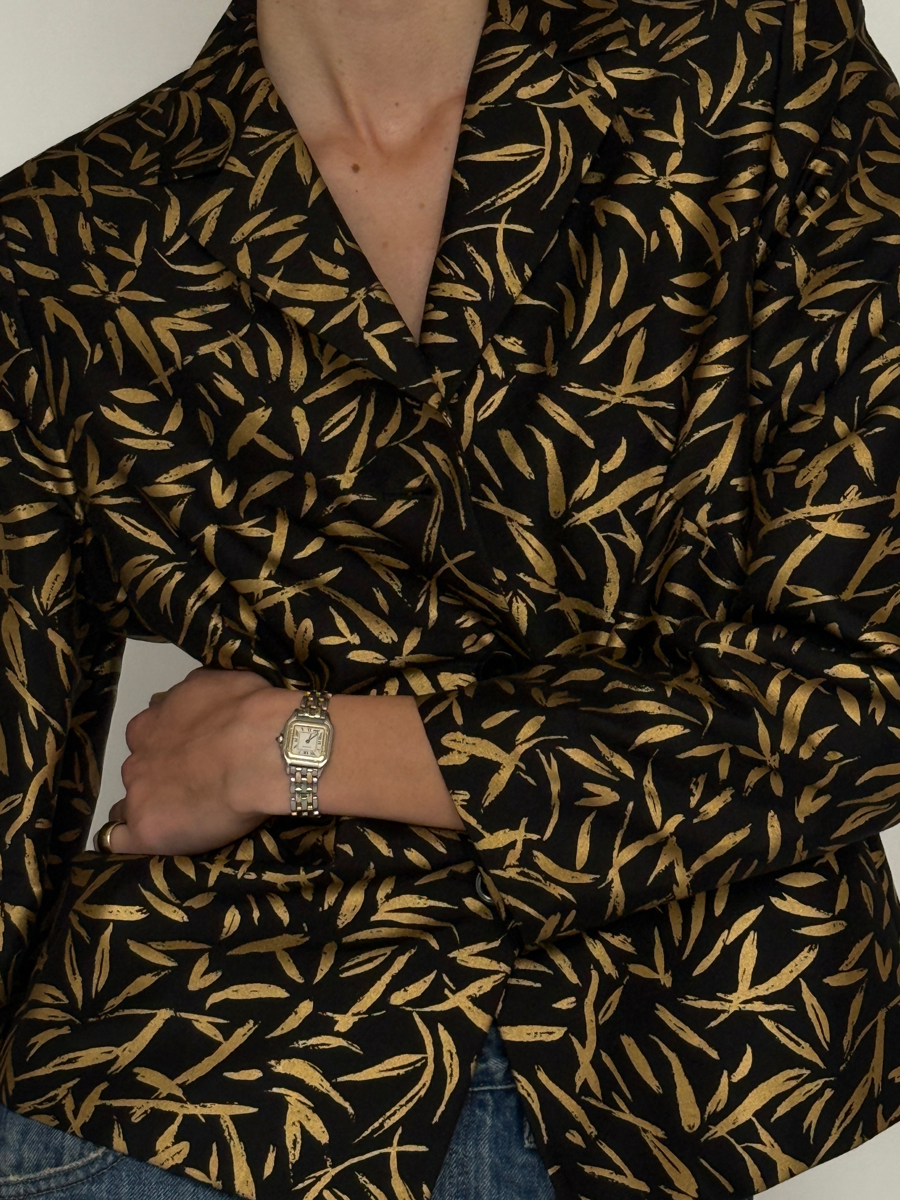 Vintage black gold jacquard blazer front view