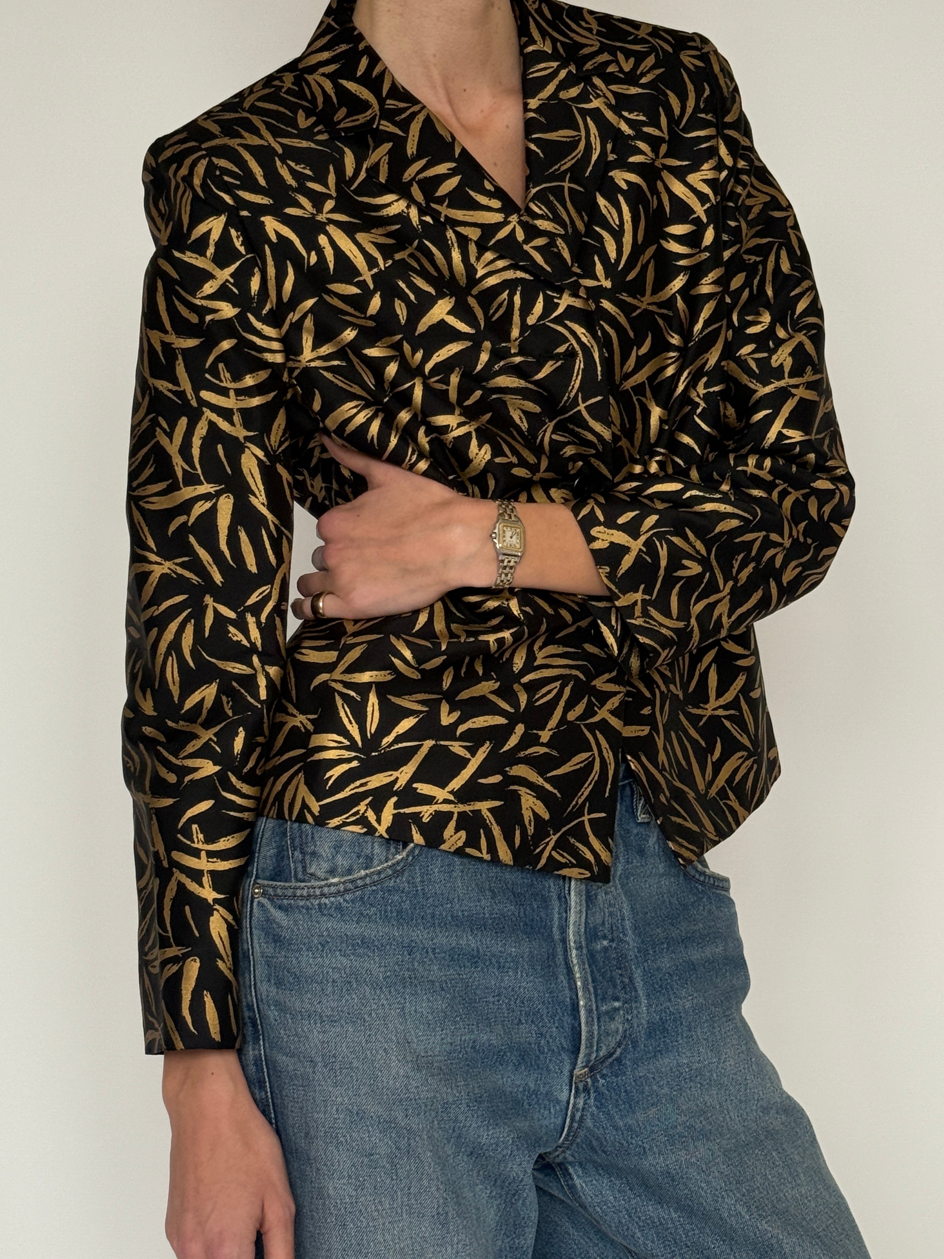 Vintage black gold jacquard blazer side view