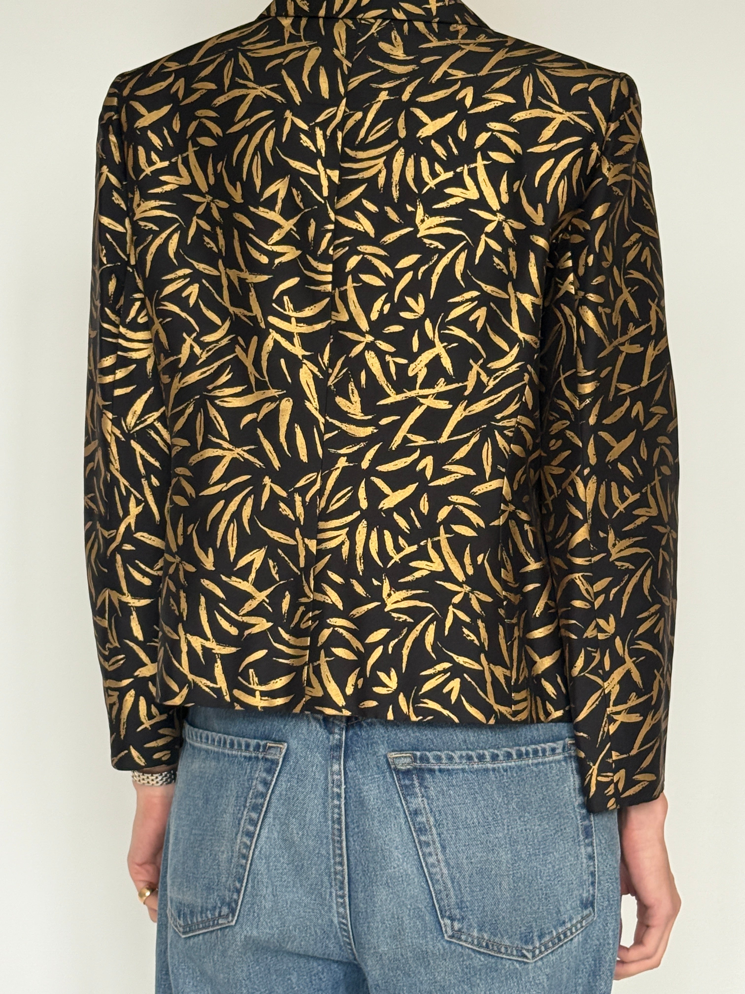 Vintage black gold jacquard blazer back view