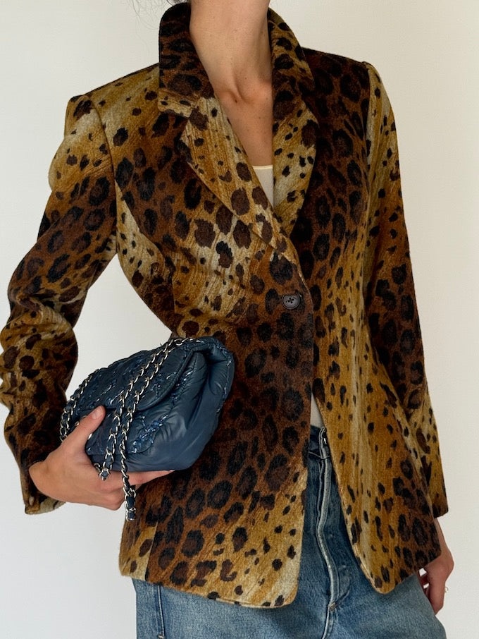 Vintage Leopard Print Wool-Blend Blazer