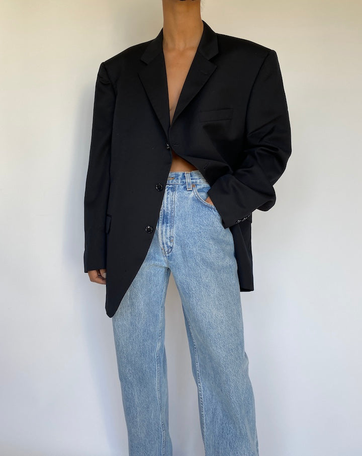 VINTAGE OVERSIZED BLACK WOOL BLAZER 3256
