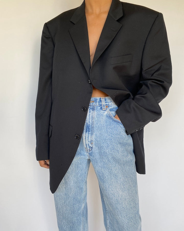 VINTAGE OVERSIZED BLACK WOOL BLAZER 3256