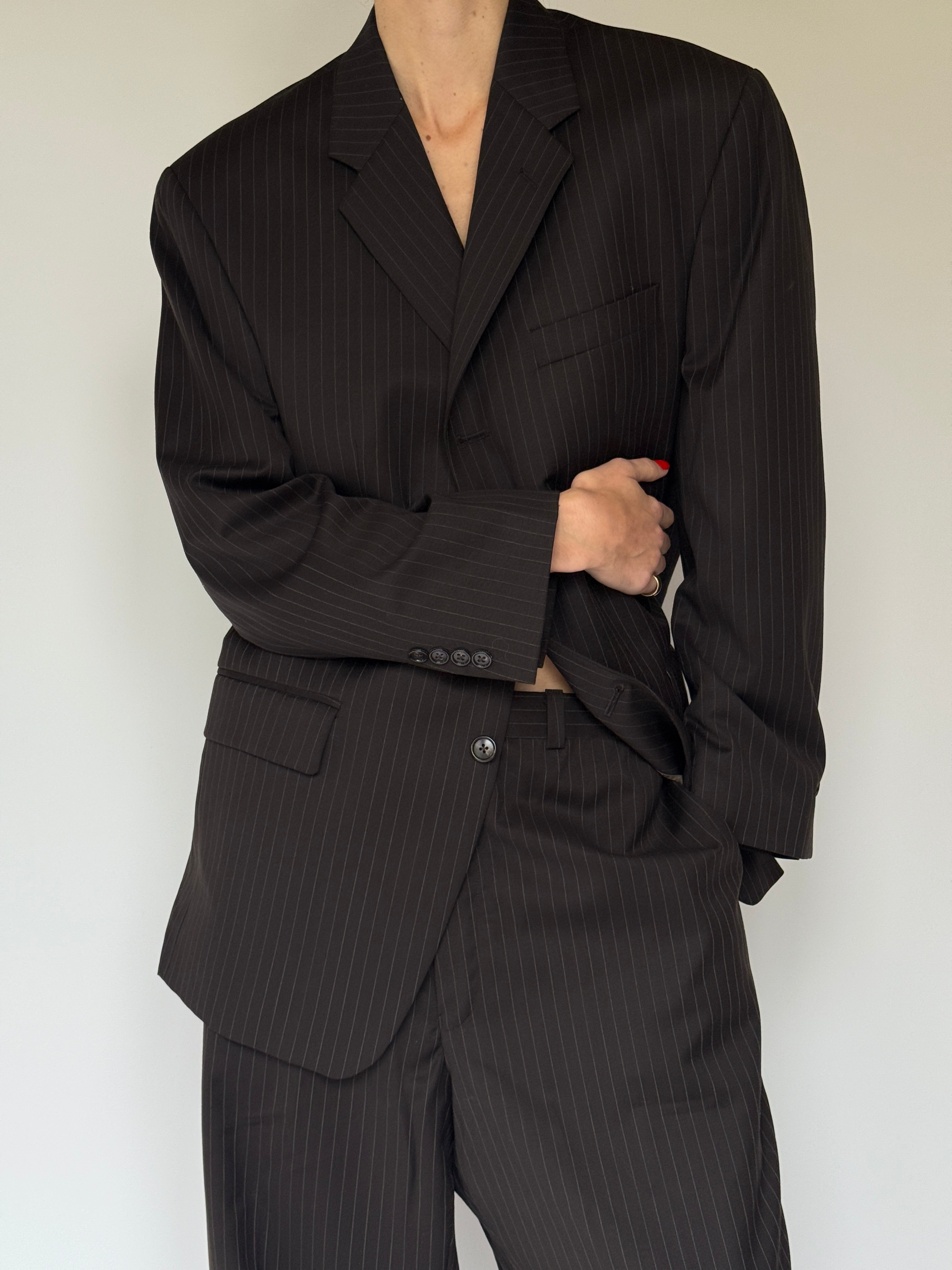 Vintage pinstripe oversized wool blazer detail