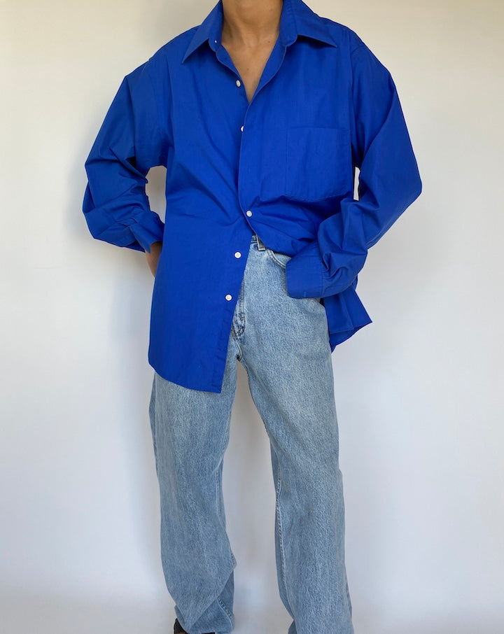 VINTAGE BLUE BUTTON DOWN LONG SLEEVE SHIRT 3259