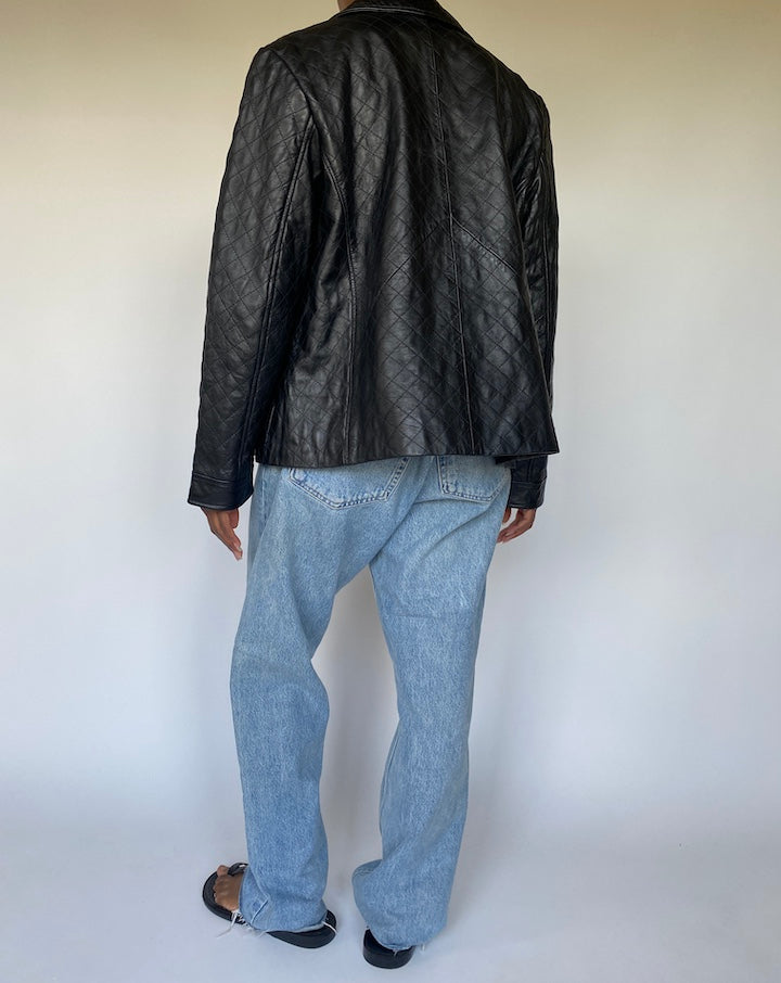 VINTAGE QUILTED BLACK LEATHER JACKET 3660