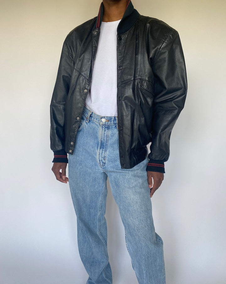 VINTAGE BLACK BOMBER LEATHER JACKET 3662