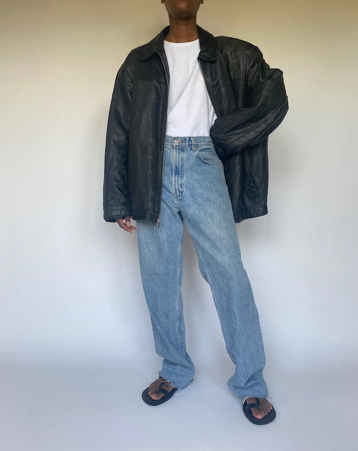 VINTAGE BLACK OVERSIZED LEATHER JACKET 3663