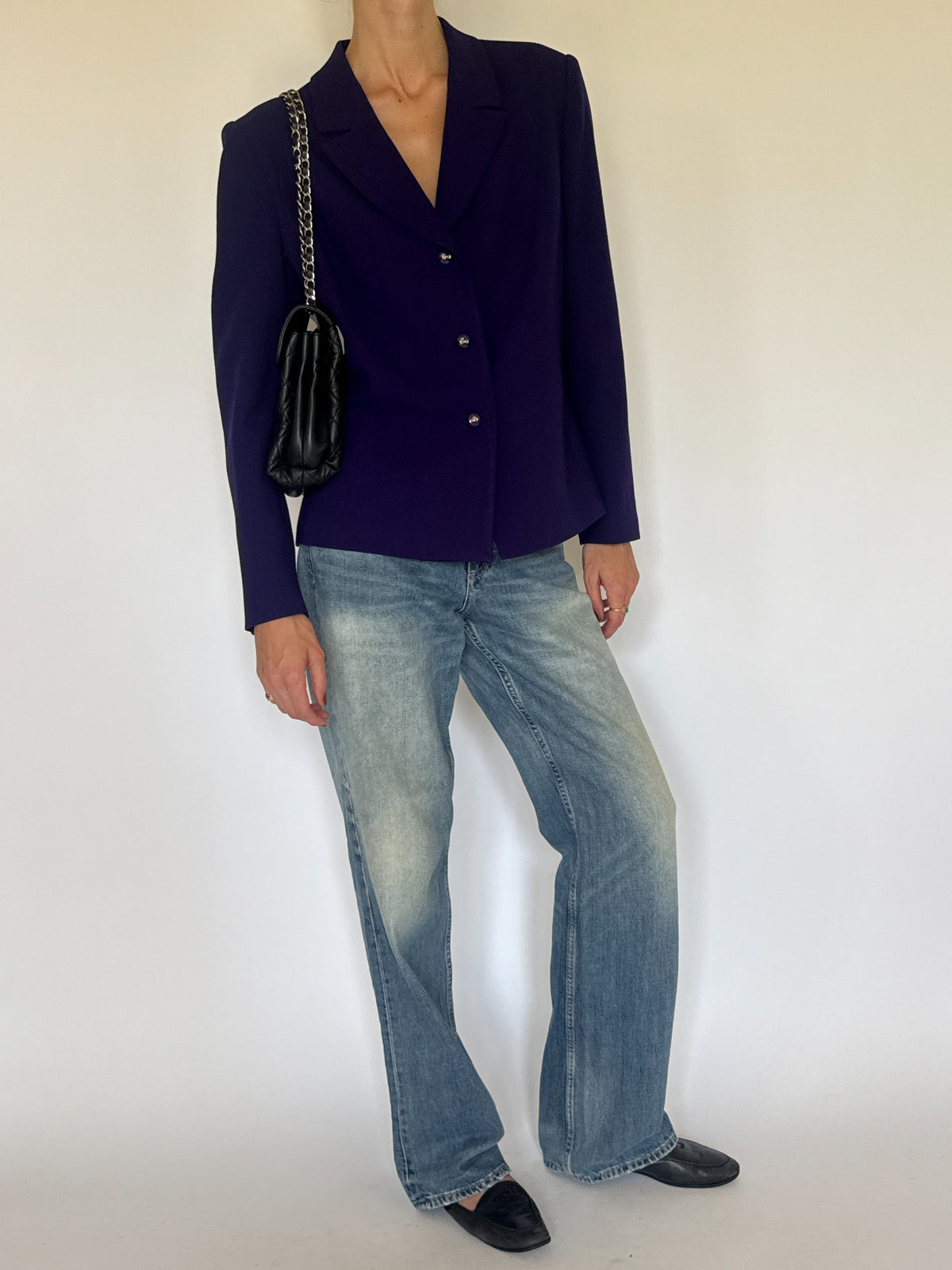 Vintage purple single-breasted blazer full front view