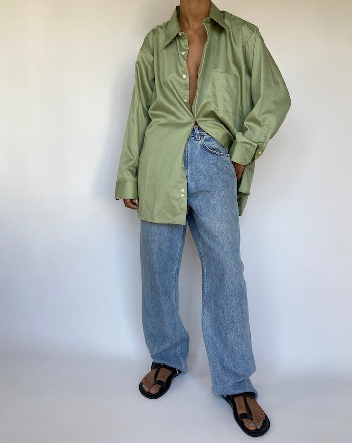 VINTAGE OVERSIZED GREEN BUTTON DOWN SHIRT 3262