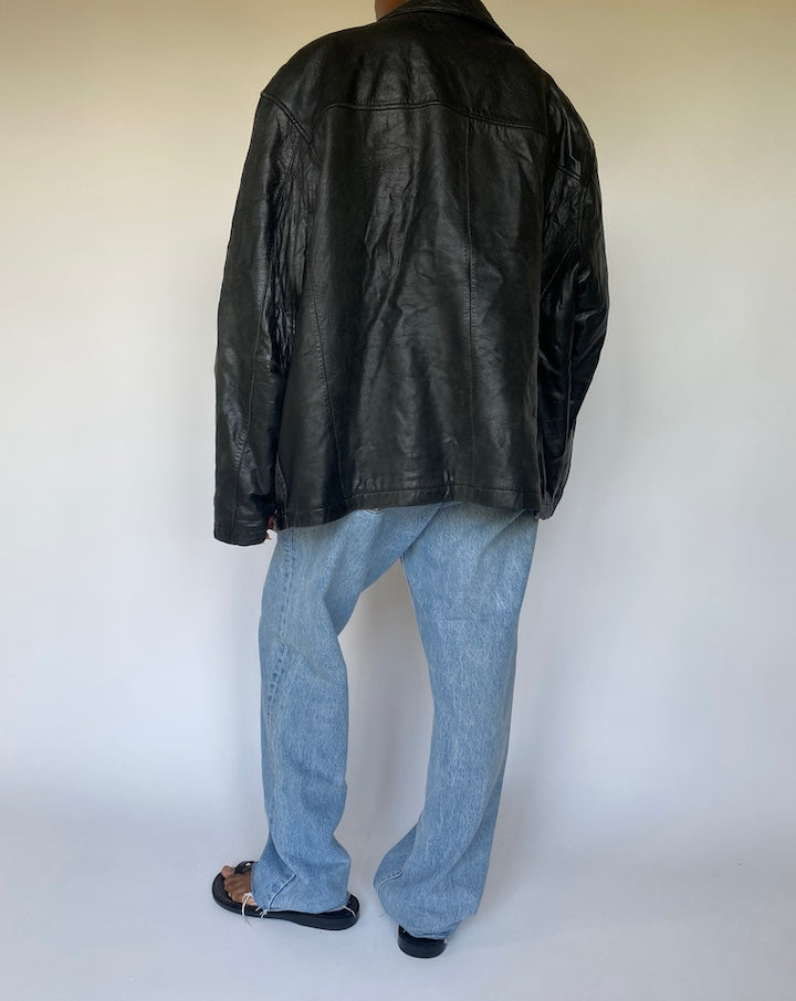 VINTAGE BLACK OVERSIZED LEATHER JACKET 3663