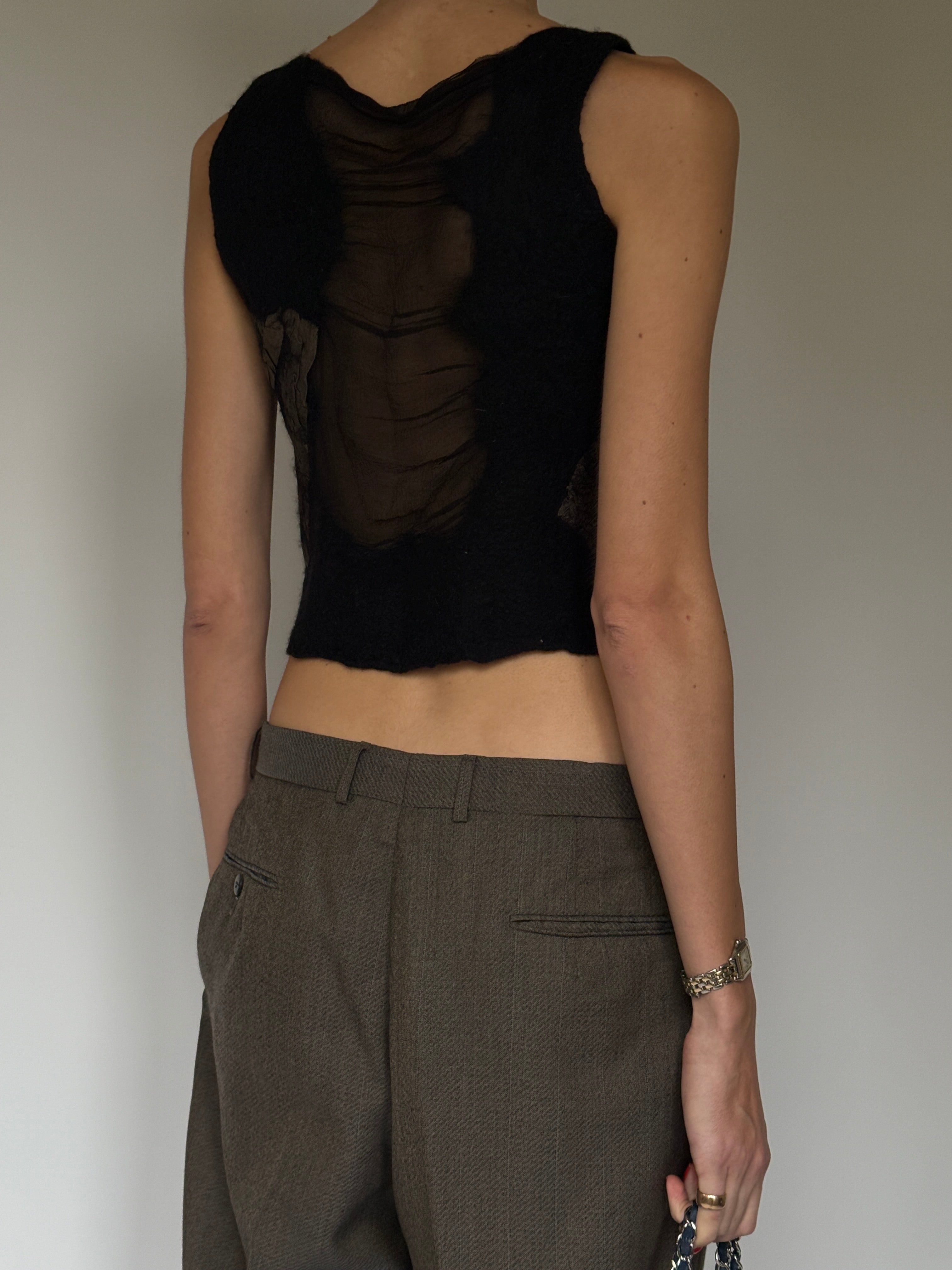 Vintage Sheer Textured Silk–Merino Top 7081