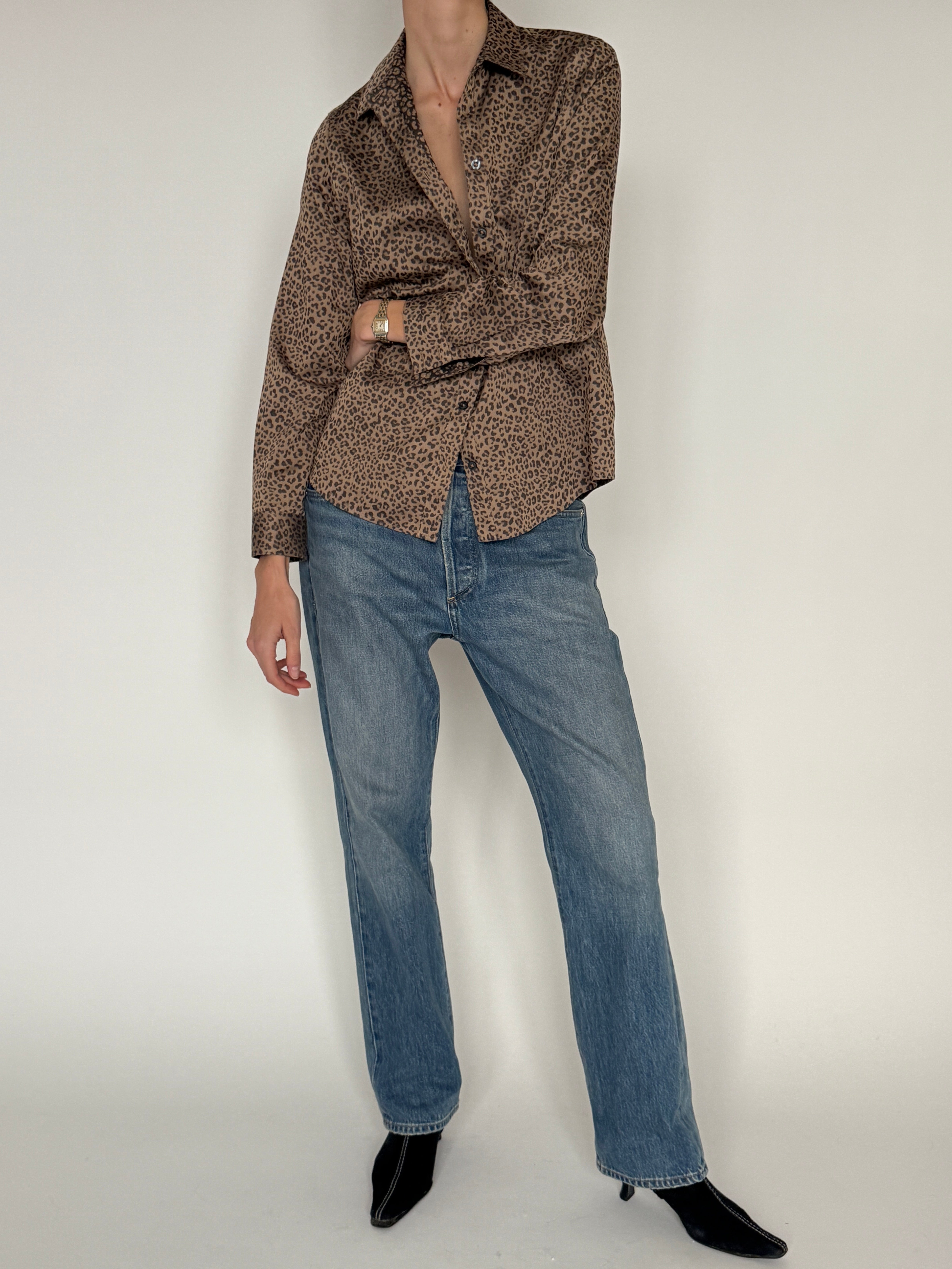 Vintage brown leopard print shirt front view