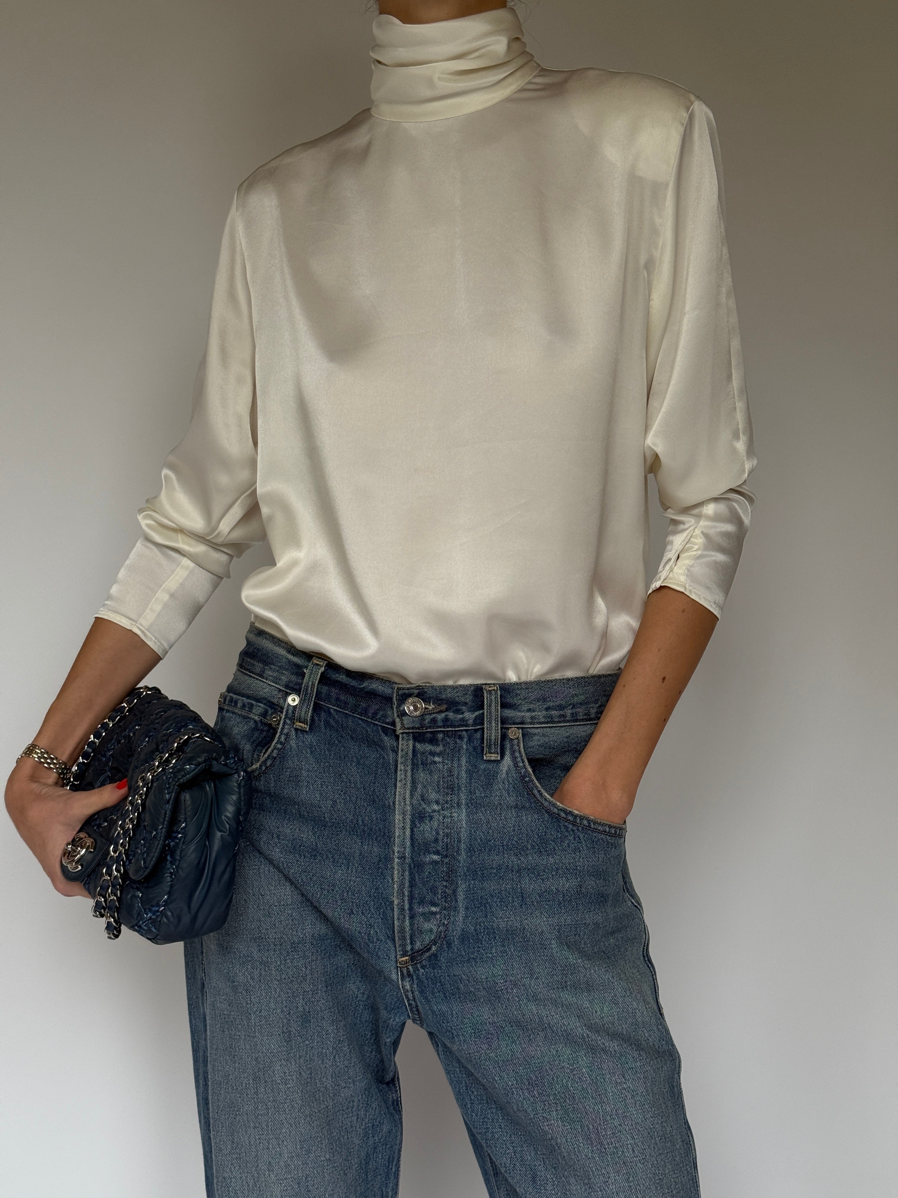 Vintage Turtleneck Blouse Ivory