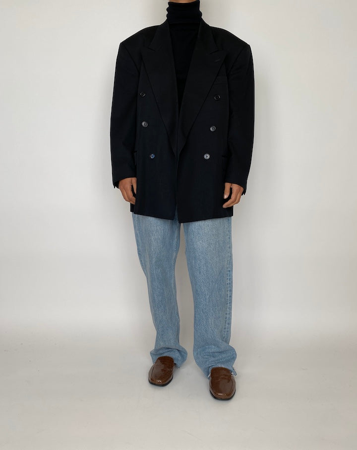 VINTAGE BLACK DOUBLE BREASTED WOOL BLAZER 2084