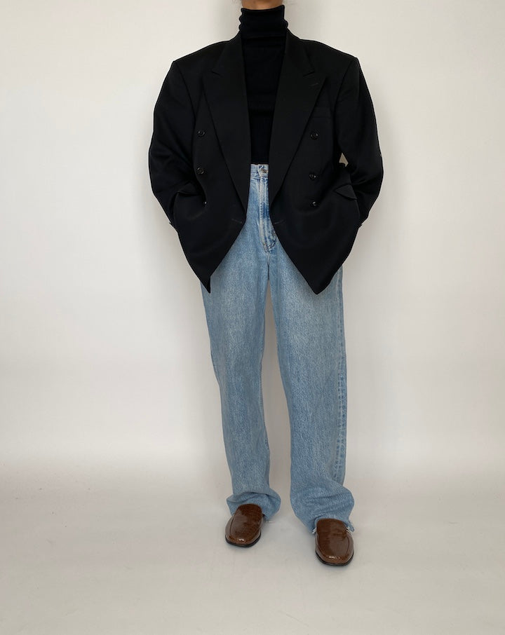 VINTAGE BLACK DOUBLE BREASTED WOOL BLAZER 2084