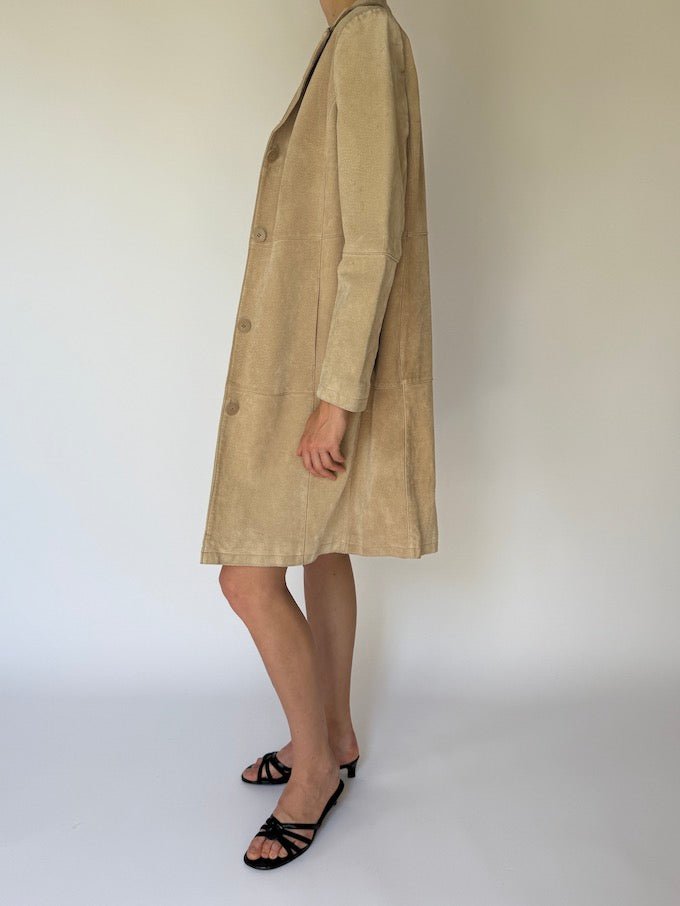 Vintage Long Suede Leather Jacket In Beige 5769