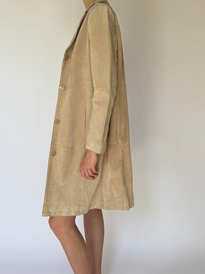 Vintage Long Suede Leather Jacket In Beige 5769