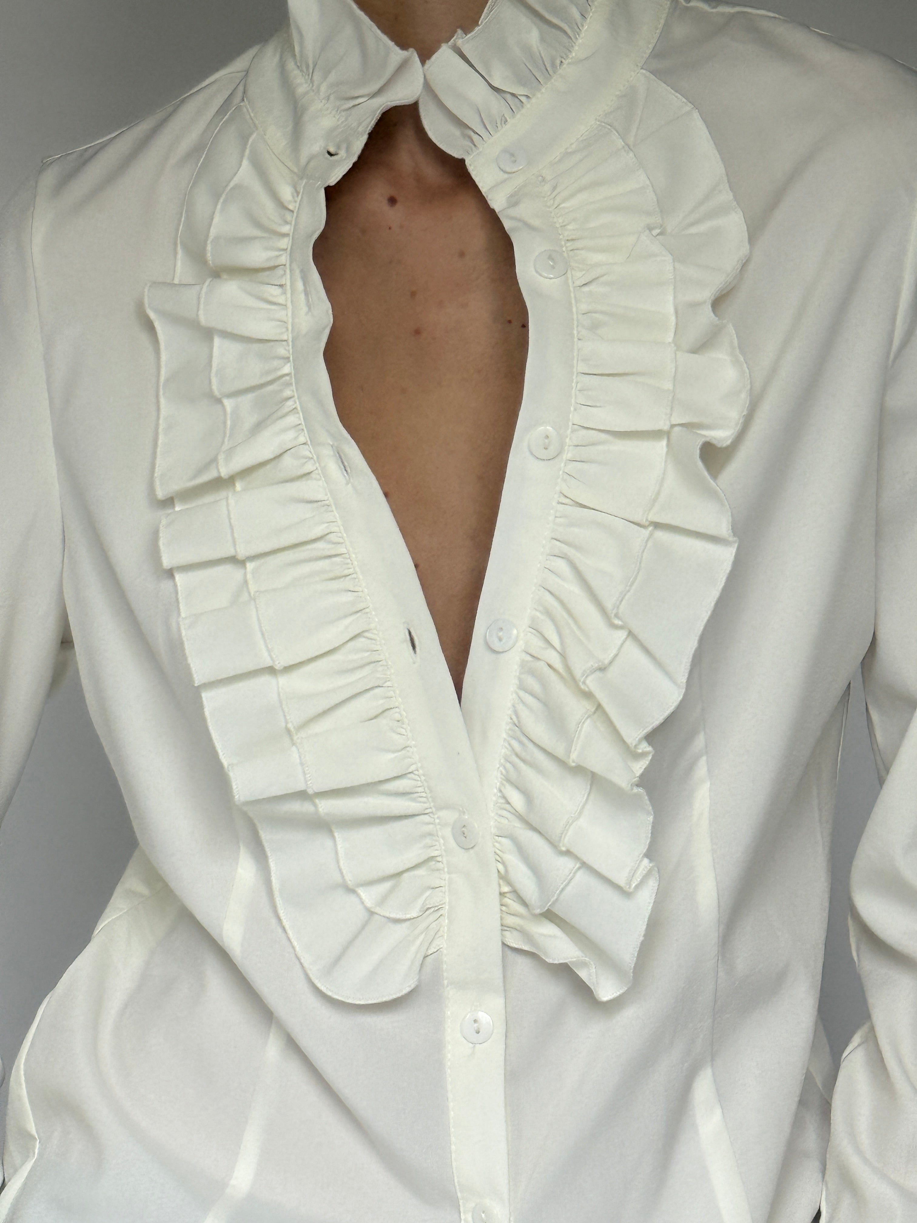 Vintage White Ruffle Front Blouse 7083