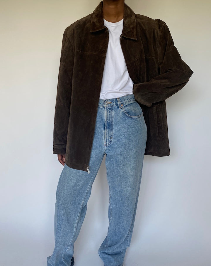 VINTAGE DARK BROWN SUEDE LEATHER JACKET 3670