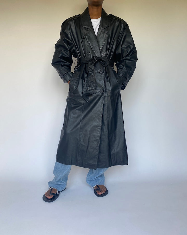 VINTAGE OVERSIZED LONG LEATHER COAT 3672