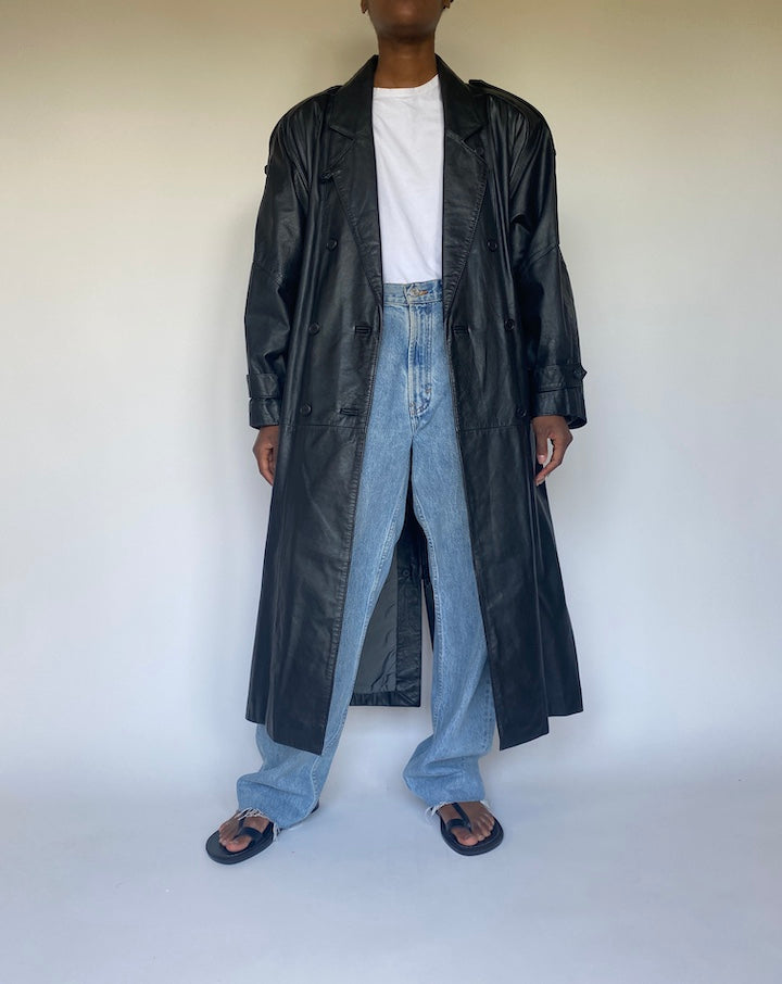 VINTAGE OVERSIZED LONG LEATHER COAT 3672