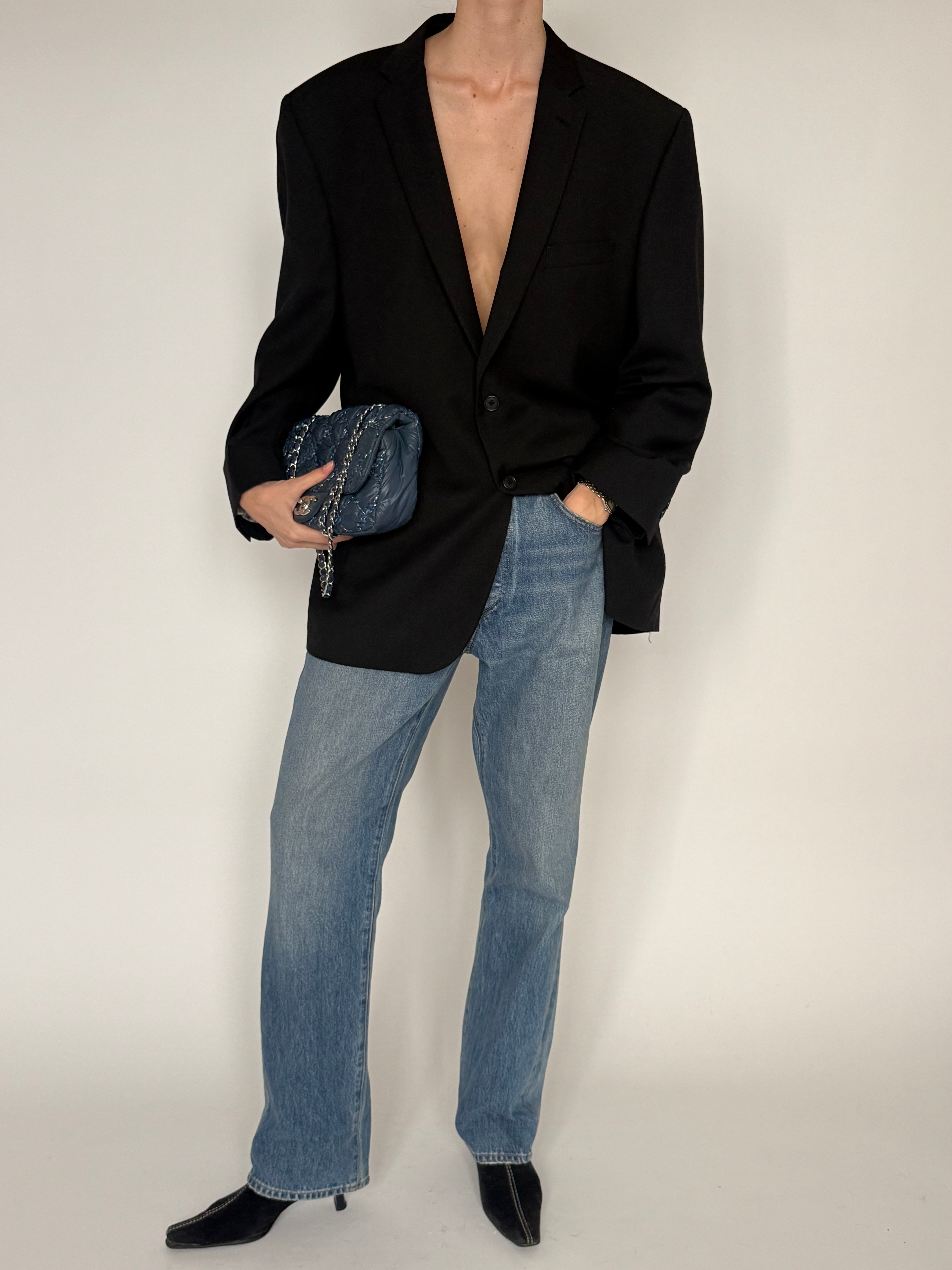 Vintage black oversized wool blend blazer front view