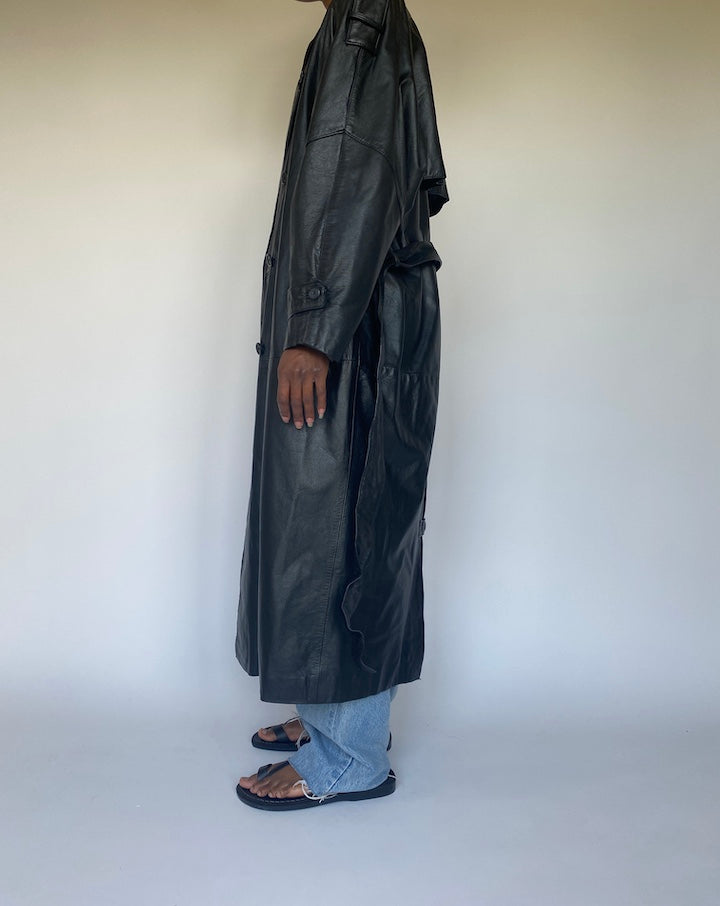 VINTAGE OVERSIZED LONG LEATHER COAT 3672