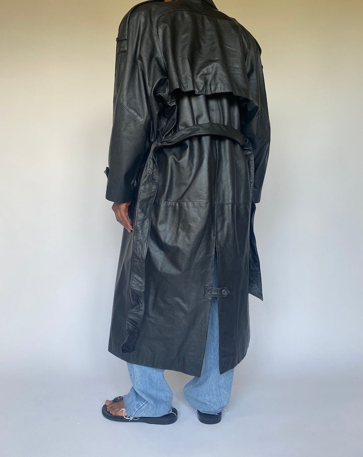 VINTAGE OVERSIZED LONG LEATHER COAT 3672