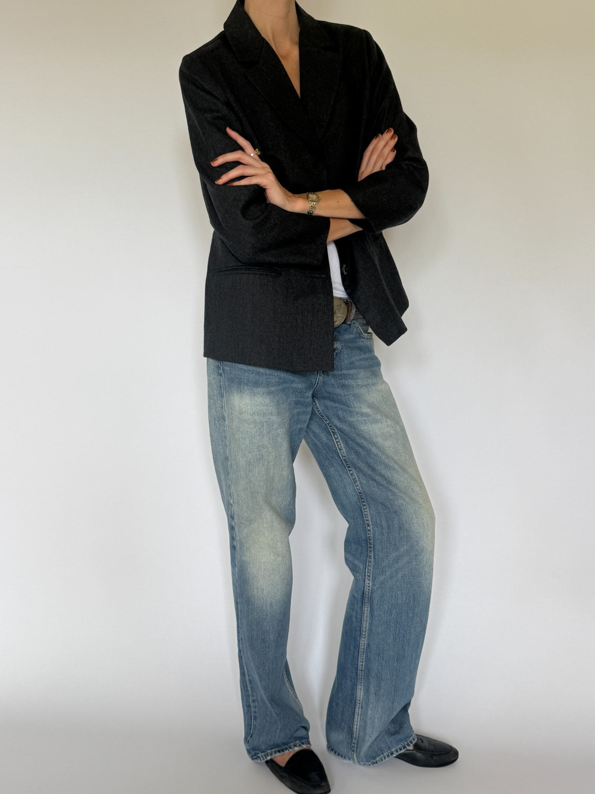 Vintage charcoal grey wool blazer front view